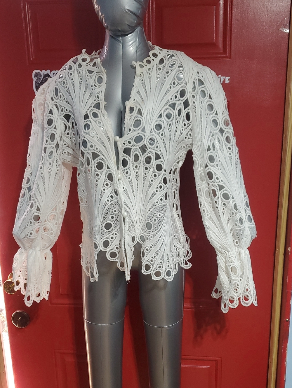 White Lace Crochet Button-Front Women's Top